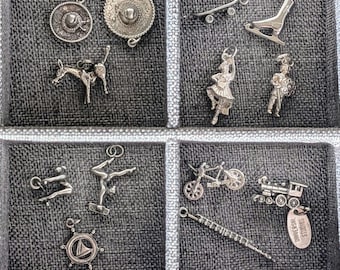 Vintage Sterling Silver Bracelet Charms, Pick Your Charm, Gymnast, Skateboard, Mexican Sombrero