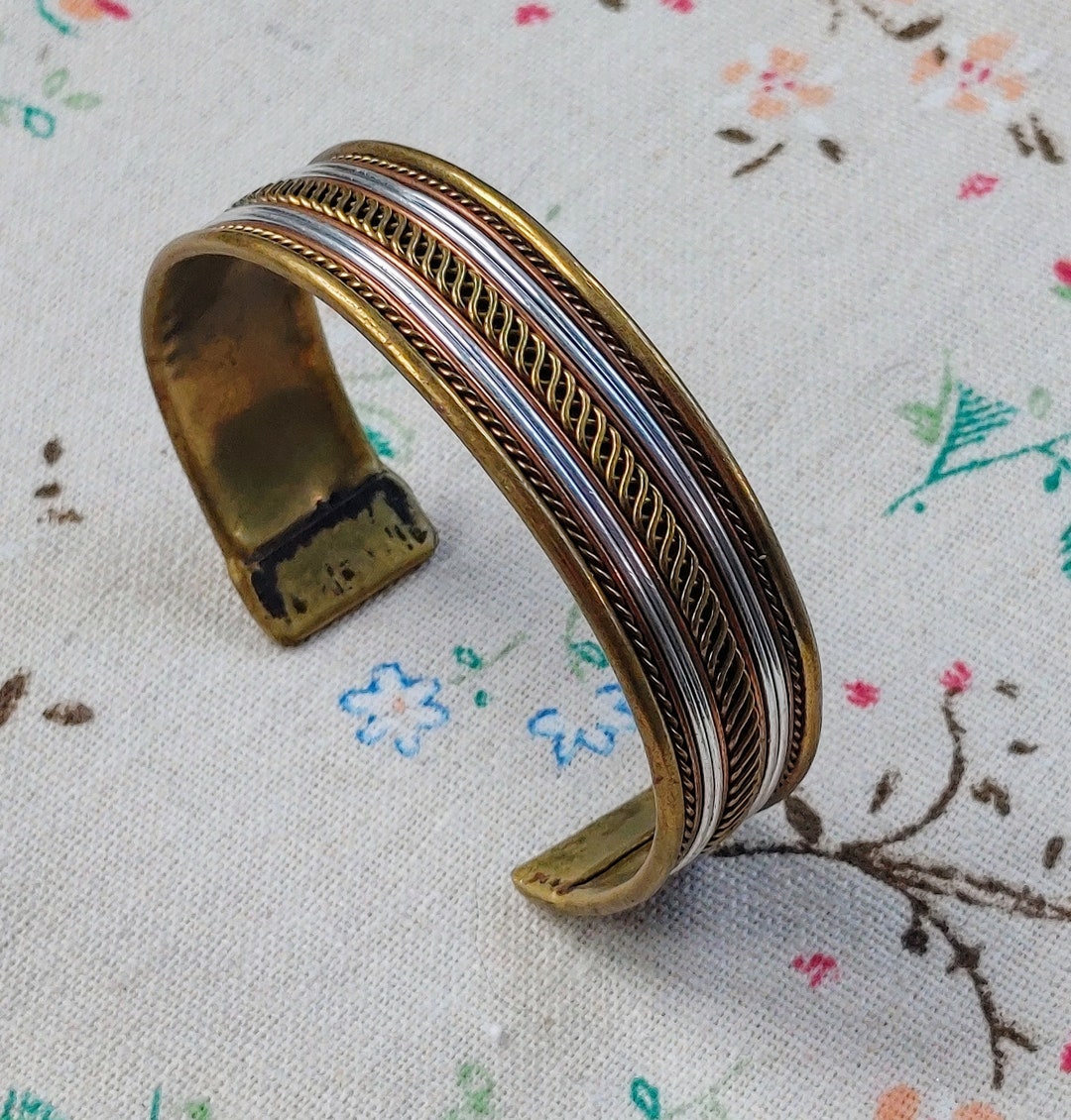 Vintage 1970’s Inlay Modernist Brass Cuff main image 0