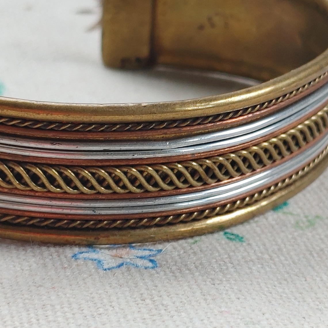 Vintage 1970’s Inlay Modernist Brass Cuff