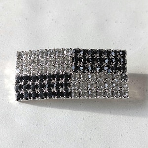 Vintage Art Deco Rhinestone Brooch: Black & Clear Crystal Rectangle Pin