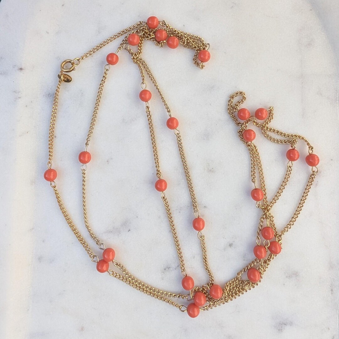■VINTAGE HOLLYWOOD■ Bumpy Beads Necklace VH2435NE002M Rhinestone fringe or bib necklace Hollywood Regency mid