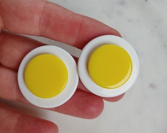 Vintage 60s Earrings Mod Yellow and White Plastic Retro Earrings