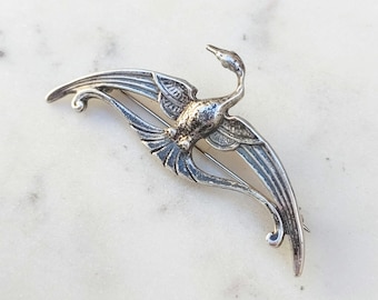 Vintage Art Nouveau Egyptian Revival Ibis Bird Brooch in Sterling Silver