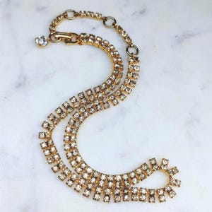 Sherman Vintage Austrian Crystal Choker: Mid-Century Gold Tone Necklace (13-16 inch)