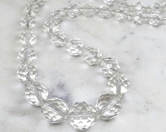 Art Deco Crystal Glass Bead Necklace, 24" Vintage Beauty