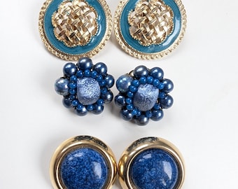 Vintage Blue Clip Earrings Estate Mid-Century Style Choose Favorite