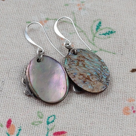 Vintage Shell Earrings with Sterling Silver Bird … - image 5