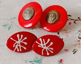 Vintage 80s Retro Red Earrings Lot of 2