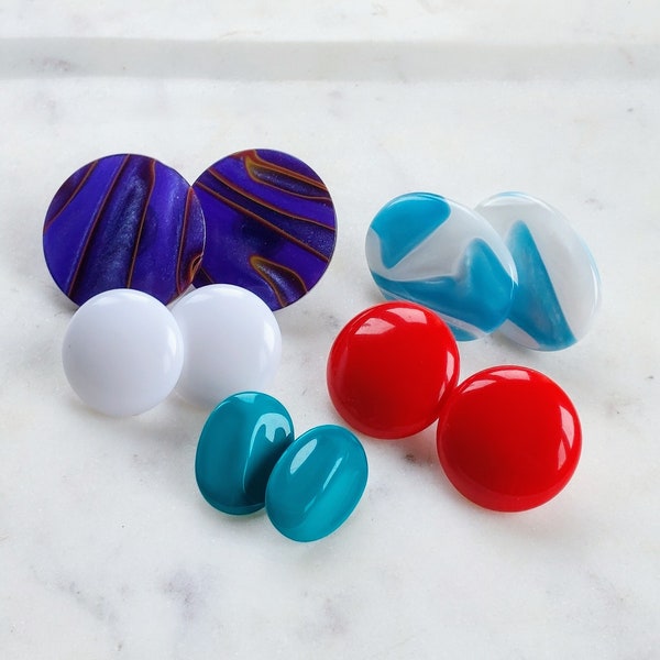 Lot of 5 Vintage 1980's Earrings, Colorful Retro Plastic Resin Earrings for Every Day or for an 80's Party