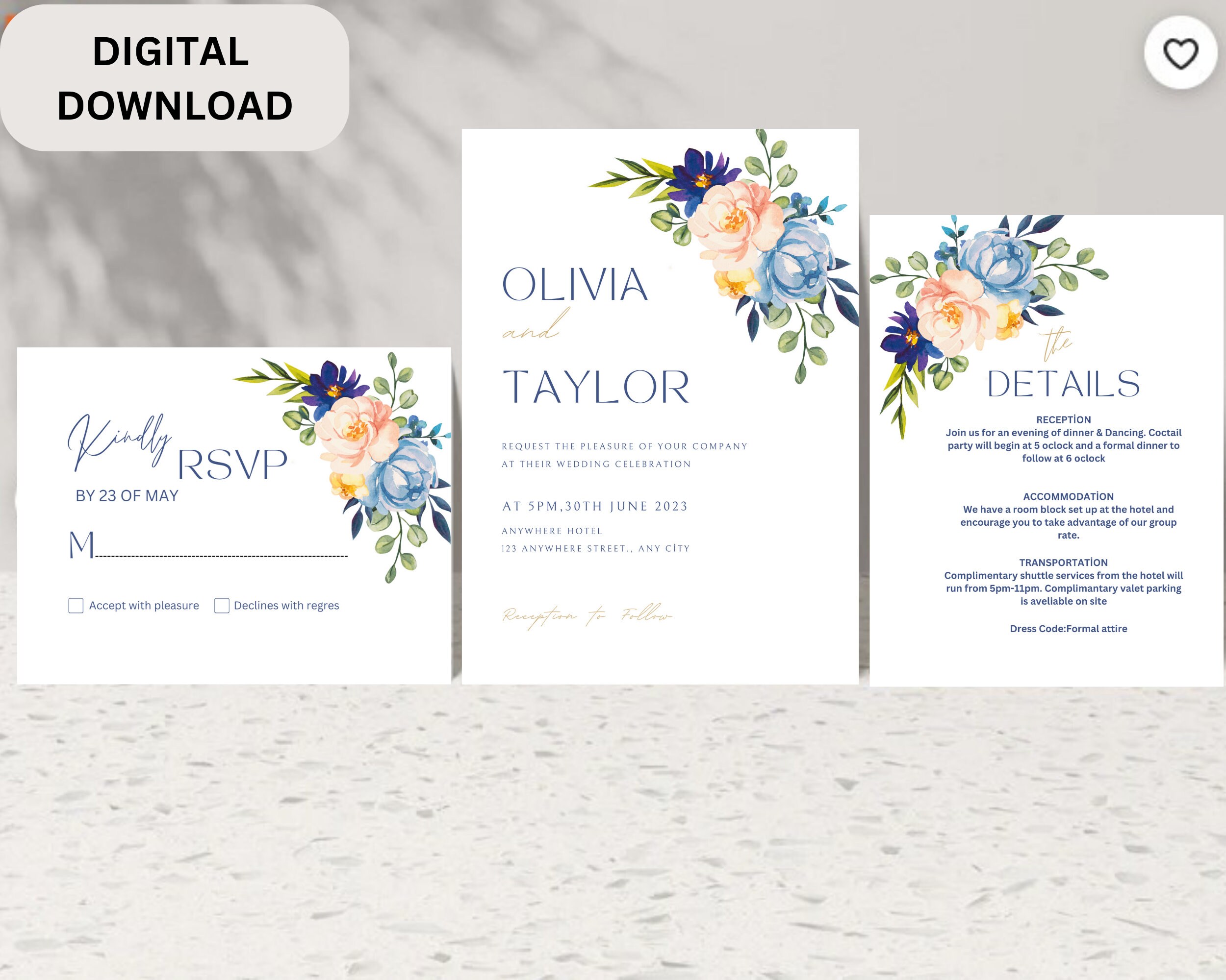 Wedding Invitation Template Canva Printable Editable Wedding Etsy