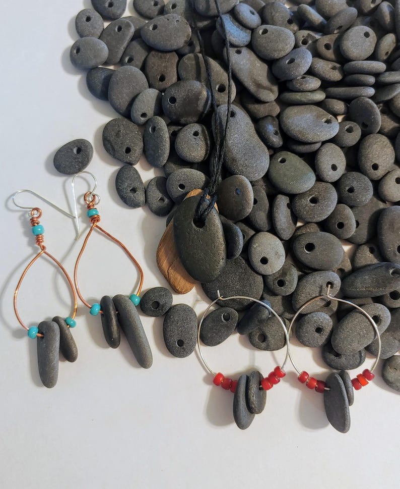 Small Beie Rocks Top Drilled Small Beach Stone Beads, Natural Rock Pendants, Jewelry ...