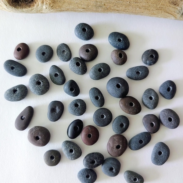 Center Drilled Small Rock Beads, Natural Rock Spacer Beads, Beach Stone Pebble Beads for Jewelry and Craft Supplies. 40pc.