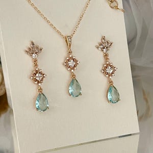 Art Deco Bridal Jewelry Set – Champagne Gold, Aquamarine Crystal