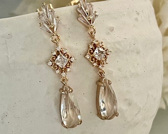 Art Deco Earrings, Dangle earrings, crystal teardrop earrings, bridal earrings gold, Stud earrings, Bridesmaids Gift, Wedding jewelry