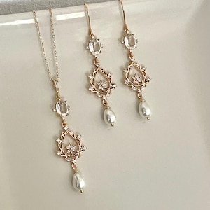 Clear Cristal Chandelier Bridal Jewelry, Clear Chandelier Bridal Earrings, Clear Wedding Necklace Gold, Bridal Set Jewelry, Pearls Earrings