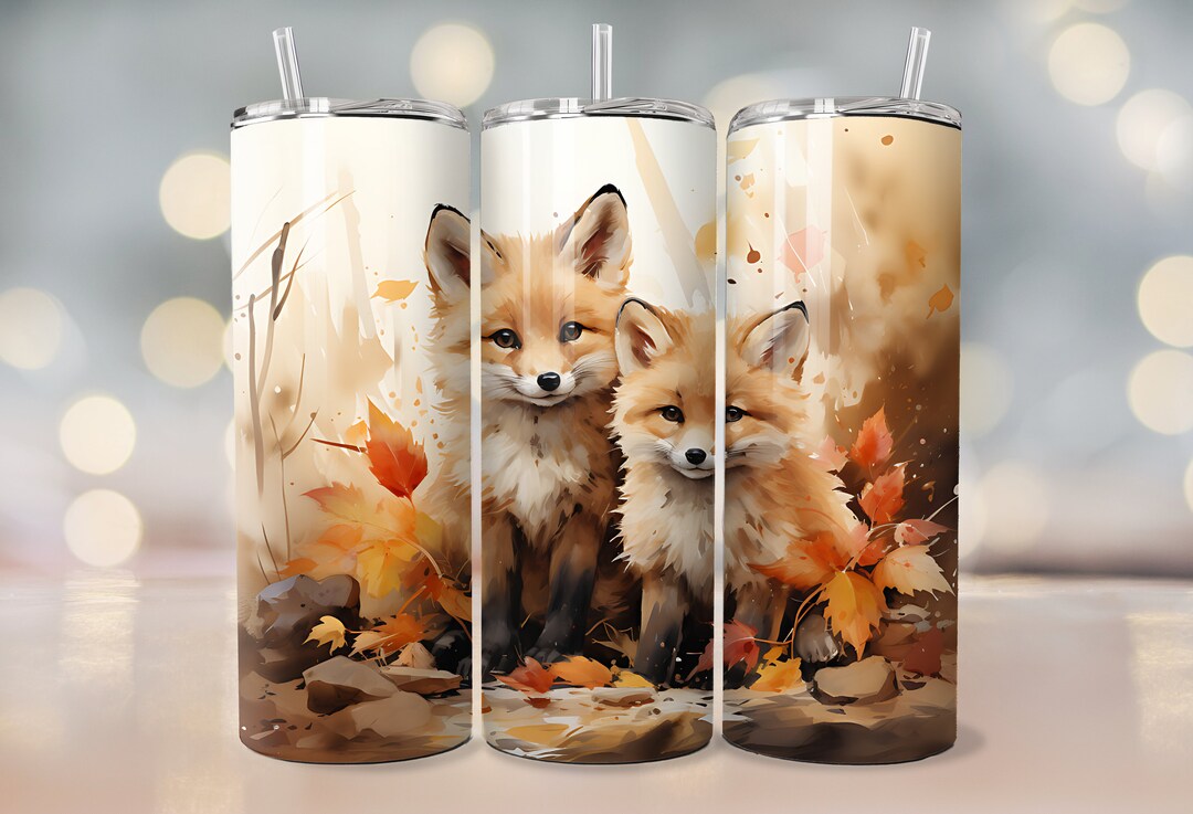 Fall Baby Foxes Watercolor Tumbler 20 Oz Skinny Tumbler Sublimation ...