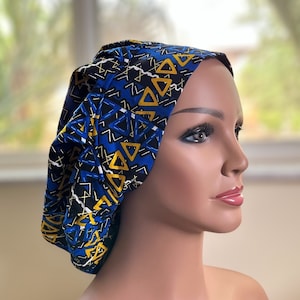 blue surgical scrub hats, Satin Lined cap, 100% Cotton, handmade all day comfort cap with elastic stretch for comfort, premium fabric hat