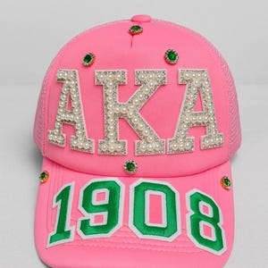 Custom AKA Sorority Hat, 1908 baseball embellished hat, snapback with pearls and crystals,  fashion hats and HBCU accessories, AKA pearl cap