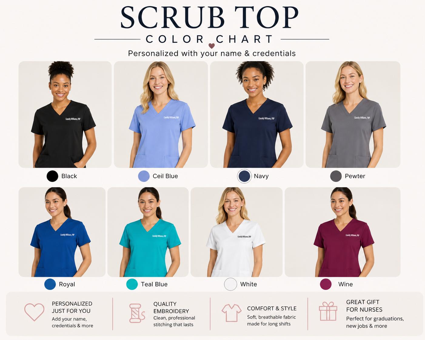 Personalized Embroidered Scrub Top | Custom Nurse Uniform | Name ...