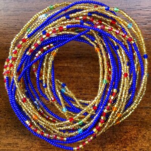 Tie-On African Waist Beads | Traditional Ghana Beads | Adjustable Belly Jewelry | Handmade Beads for All Body Types| Blue waist Beads