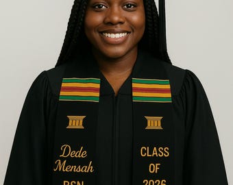 Embroidered Graduation Sash, Class of 2025 Kente Stole, African Grad stole, Custom Black Stole, add your