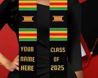 Premium 2025 Class of 2025 Kente Cloth Graduation Stole Stoll Sash, African Grad stole, Embroidered Grad Stole
