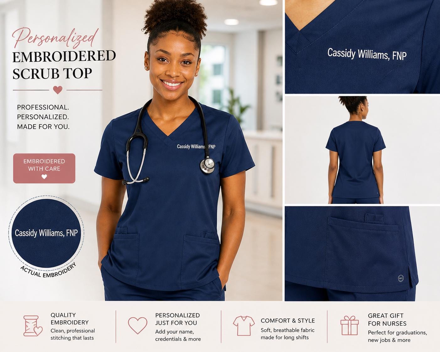Personalized Embroidered Scrub Top | Custom Nurse Uniform | Name ...