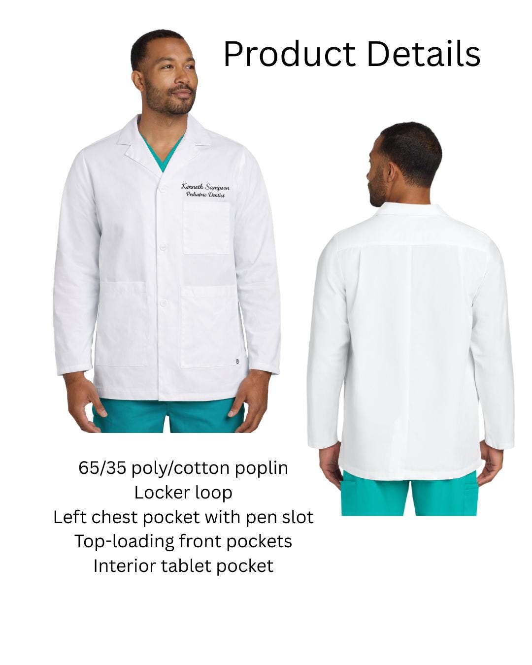 Embroidered Lab Coat Examples Men’s Custom Embroidered Lab Coat | Personalized Name & Title | Dentist ...