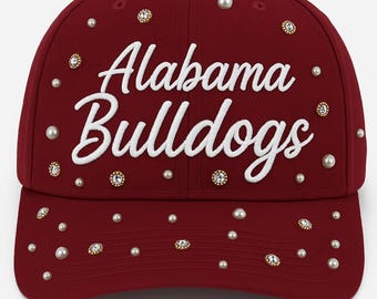 Embroidered Alabama SnapBack,  Pearl & Crystal Embellished, Maroon Bulldogs Hat