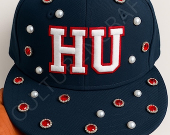 Embroidered Howard University Snapback: Pearl & Crystal Embellished HBCU Hat