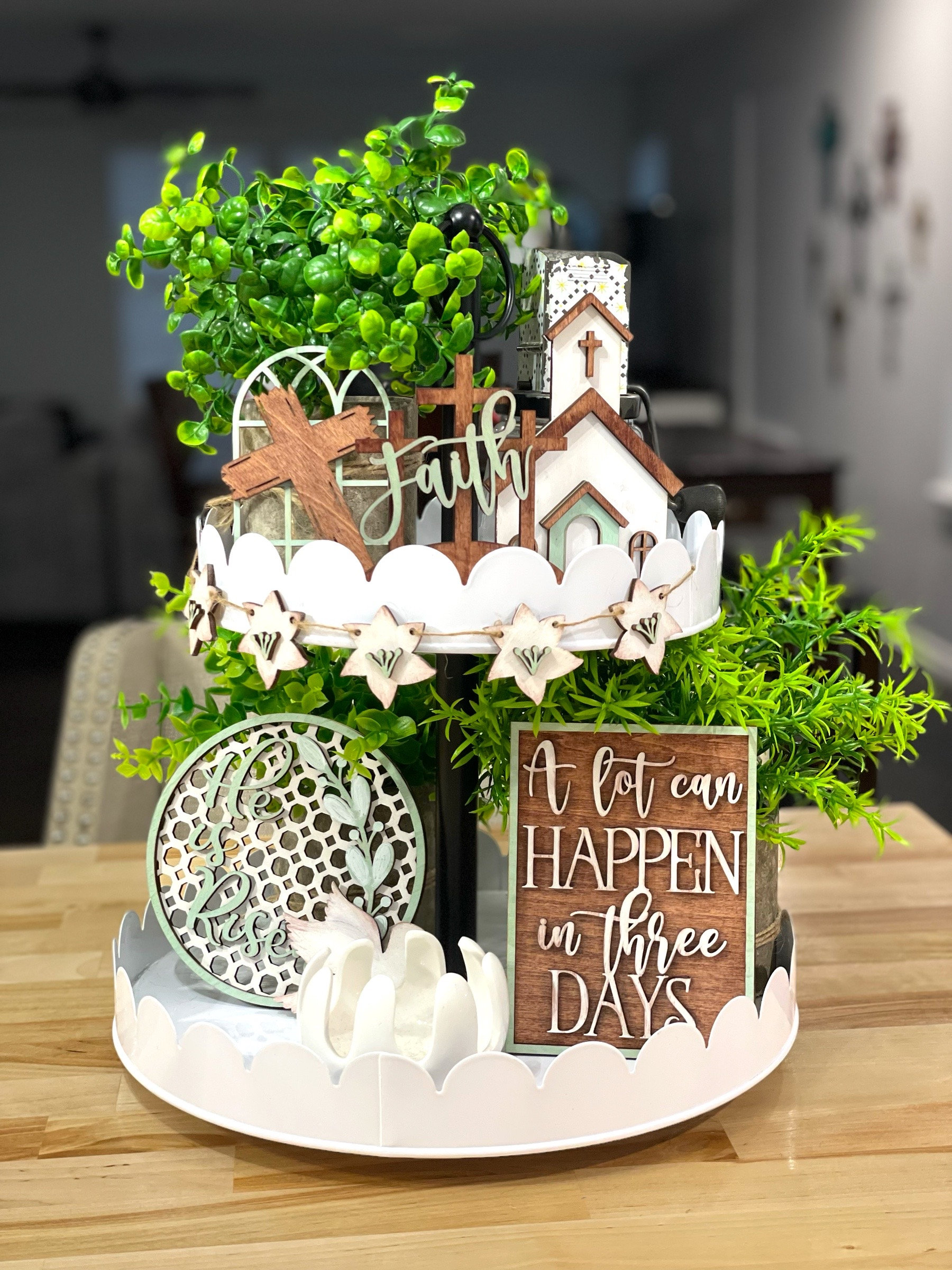 Easter Religious Decorating Tier Tray Decor, Christian Easter Decor, Easter Tiered Tray Decor, He is Risen, Faith and Cross Decor