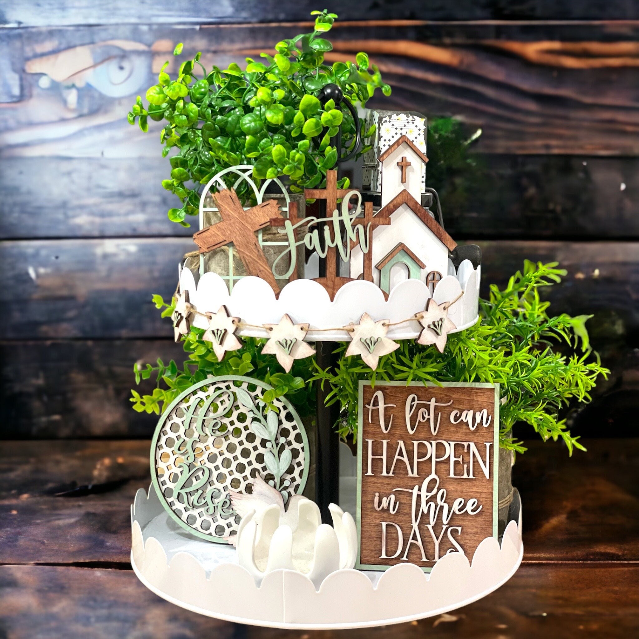 Easter Religious Decorating Tier Tray Decor, Christian Easter Decor, Easter Tiered Tray Decor, He is Risen, Faith and Cross Decor
