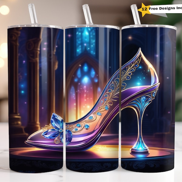 Cute Cinderella Crystal Heels Fantasy Fairy Tales Tumbler Wrap for 20 OZ Skinny Straight Tumbler Sublimation Design PNG Digital Download