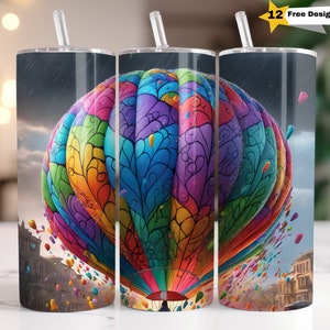 Hot Air Balloon Colorful Amazing Bright Colors Art Tumbler Wrap for 20 OZ Skinny Straight Tumbler Sublimation Design PNG Digital Download