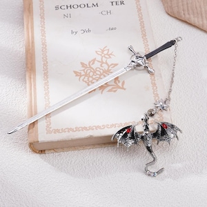 Silber Drachen Schwert Lesezeichen: Fantasy Buch Liebhaber Geschenk