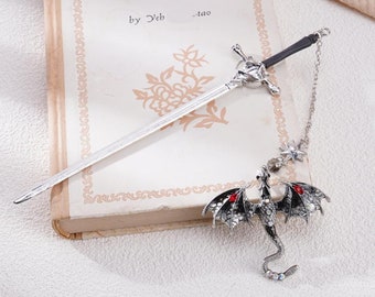 Sword Dragon Bookmark Gift Anniversary Birthday Gifts for Men Readers Book Lover Women Bookish Silver Metal Charm Unique Fantasy Bookmarks