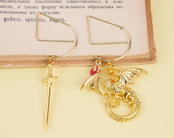 Gold Dragon & Sword Bookmark Set: Magical Book Accessories