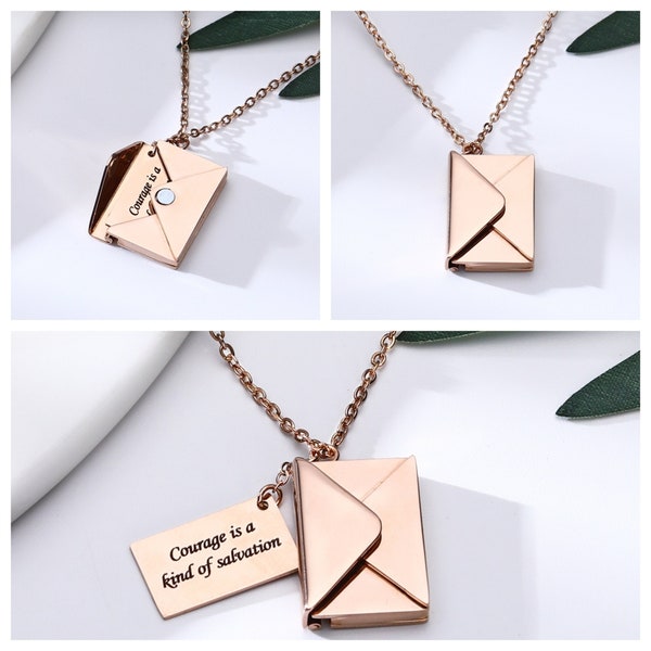 Personalized Necklace With Openable Envelope Name Necklace,Special Gift For Women Boyfriend,Custom Birthday Silver Rose Gold Envelope Neckl