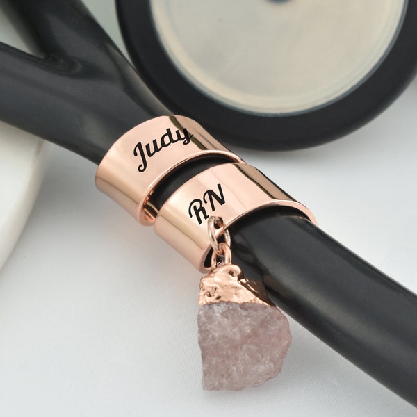 Stethoscope ID Tag of Custom Name Crystal Rough Gift for Her Doctor Personalized Metal Tag Gift for RN Nurse Stethoscope Charm Name Tag