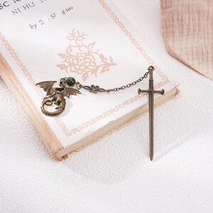 Schwert Drache Lesezeichen: Metall Fantasy Buch Liebhaber Geschenk