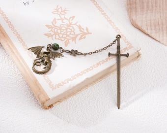 Sword Dragon Bookmark: Metal Fantasy Book Lover Gift