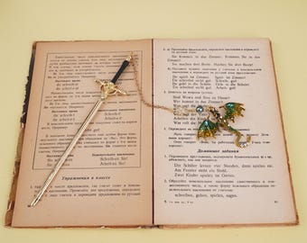 Segnalibro A Forma Di Spada Di Drago In Metallo | Lunghezza 14.8 Cm, Colore Blu/nero | Regalo Per Lettori, Appassionati Di Fantasy E Collezionisti
