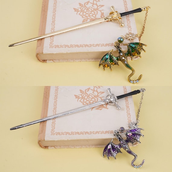 Dragon Sword Bookmark: Fantasy Reader Gift, Silver or Gold Metal Charm