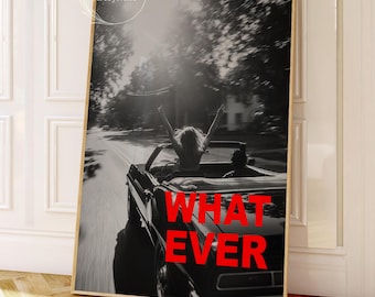 Whatever, Trendy Collage Wall Art, Y2K Fashion Poster, Feminist Red Print, Cool Girl Aesthetic for Dorm Room or Teen Apartment Decor