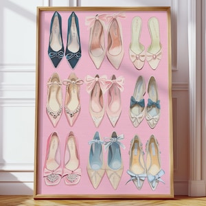 Vintage Heels Print, Pink Fashion Wall Art, Girly Bedroom Decor, Preppy Aesthetic Poster, Above Bed Art, Feminine Dorm Art, Colorful Heels