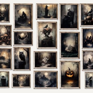 Dark and Moody Halloween Bundle of 20, Dark Academia Decor, Vintage Gallery Wall, Moody Gothic Prints, Spooky Fall Art, Halloween Prints