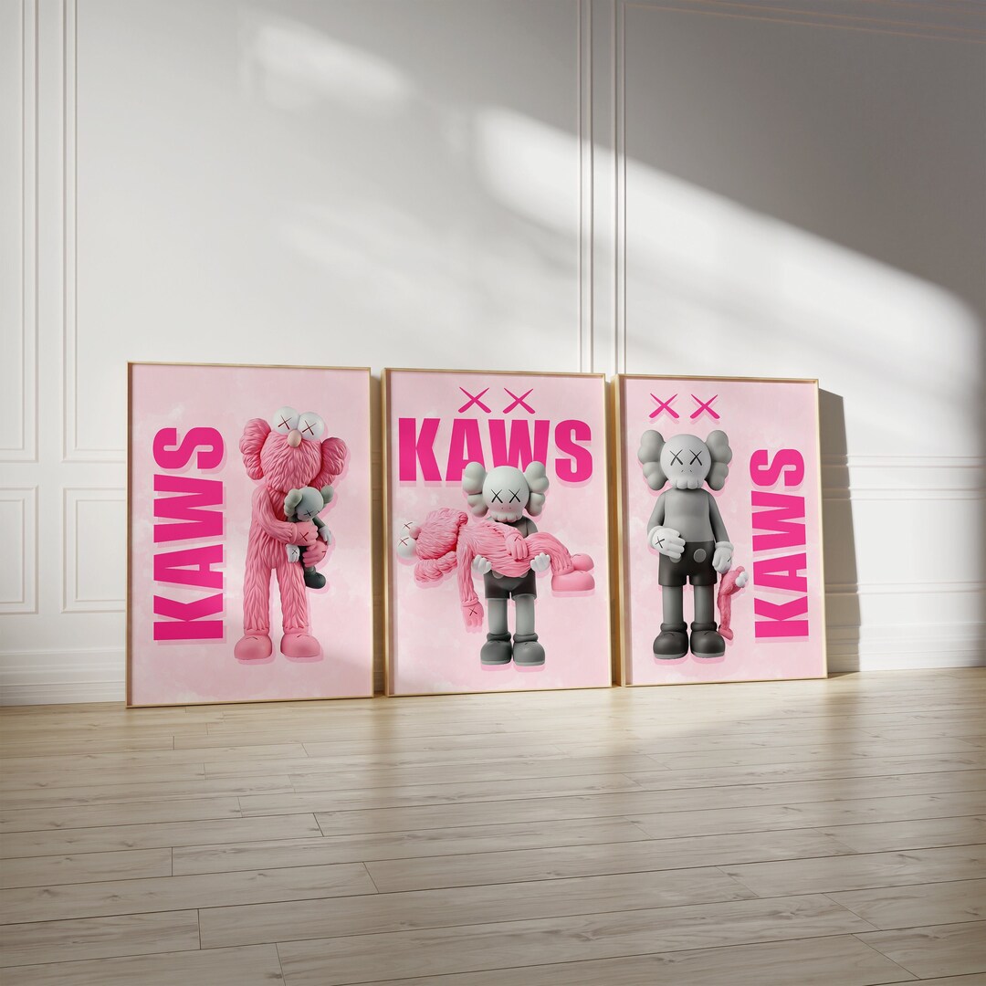 Pink KAWS Figure Printable Wall Art, Set of 3 Prints, Hypebeast Figures ...