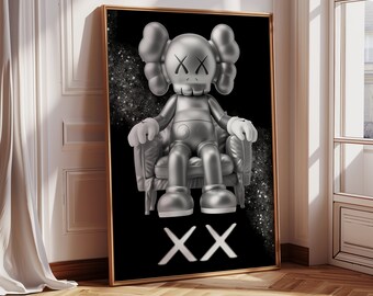 シルバーKAWSフィギュアプリントウォールアート、3枚セット、Hypebeast