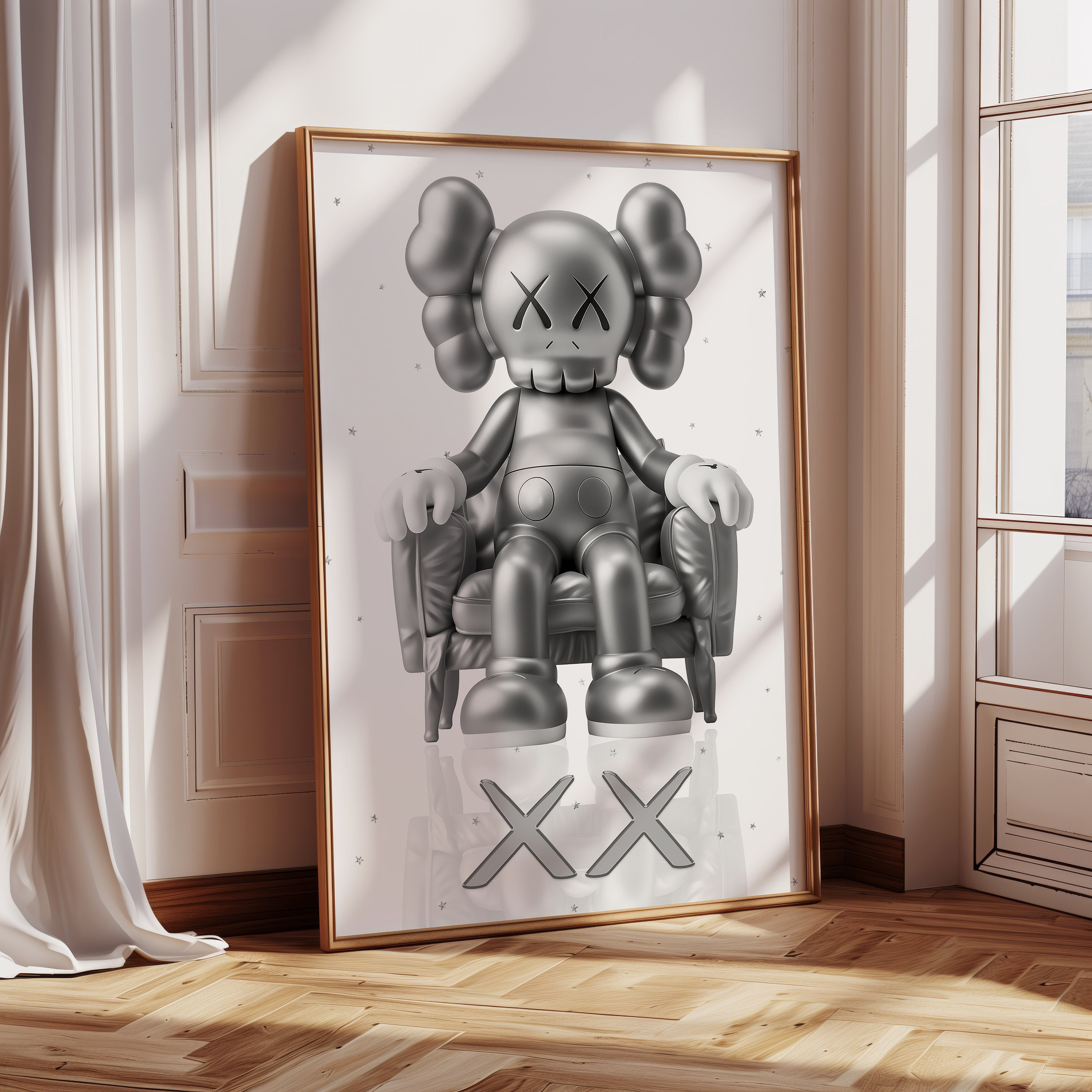アート「希望」 Silver KAWS Figure Printable Wall Art, Set of 3 Prints