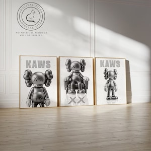 Silver KAWS Figure Printable Wall Art, Set of 3 Prints, Hypebeast Figures, Digital Wall Art, XX, White Background,  Hypebeast Toys